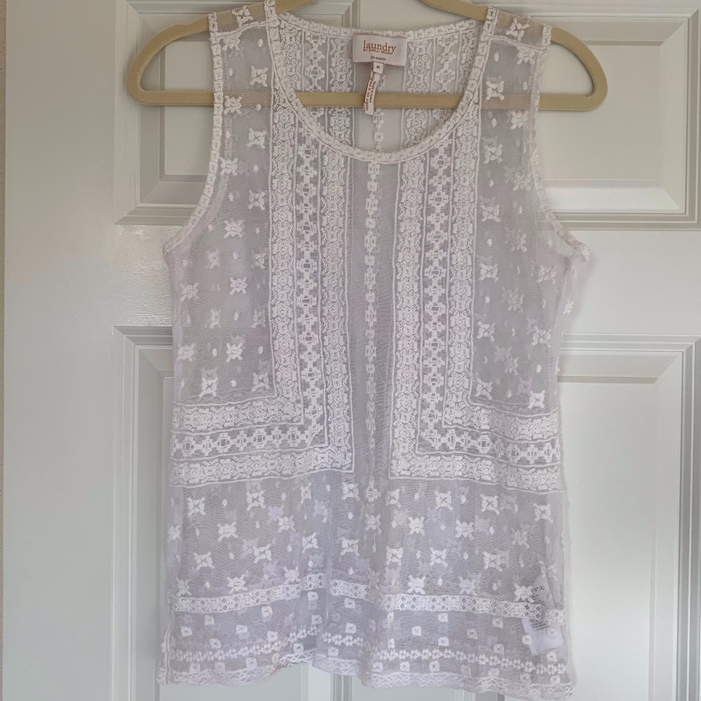 Laundry by Shelli Segal Sheer Embroidered Tank, M
